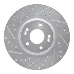 Kia Sedona Brake Rotor (1) - Front Left - R1 Concepts - Drilled & Slotted - Silver - `15-`21